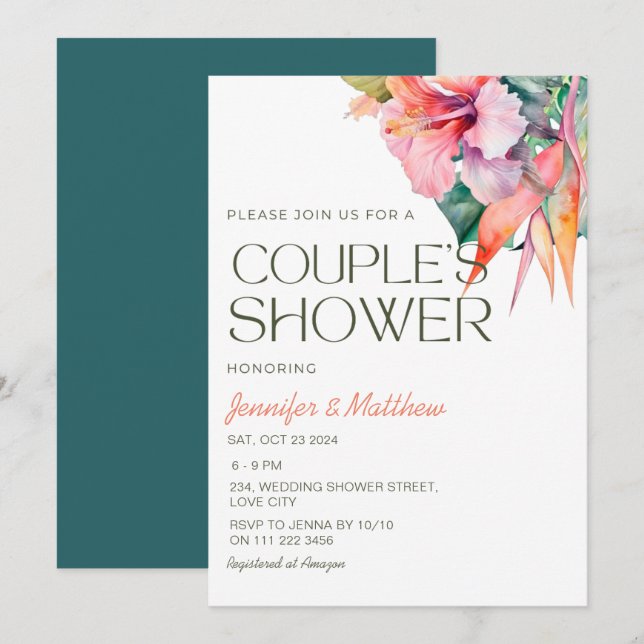 Tropischer Hibiskus Hawaiian Couples Dusche Einladung (Vorne/Hinten)
