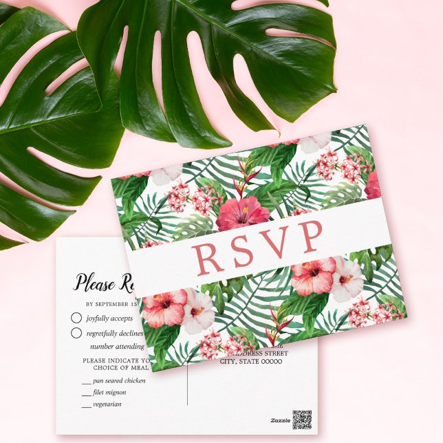 Tropischer Hibiskus Hochzeit RSVP Mahlzeit Wahl Postkarte (Von Creator hochgeladen)