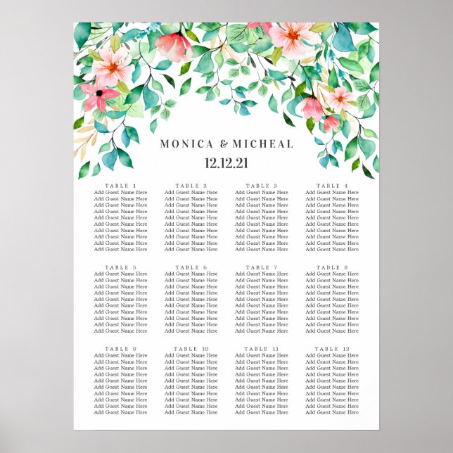 Tropischer Hibiskus | Hochzeitssitzdiagramm Poster (Vorne)