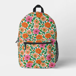 Tropischer Hibiskus in Rosa, Pfirsich und Orange Bedruckter Rucksack