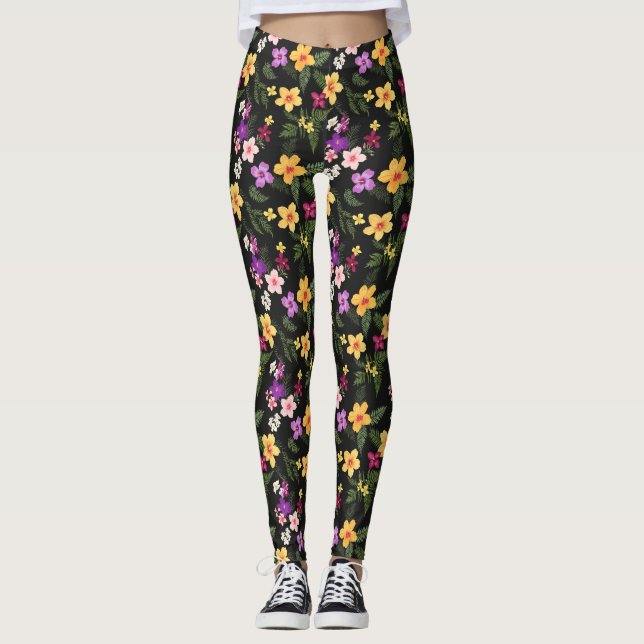 Tropischer Hibiskus Leggings (Vorderseite)