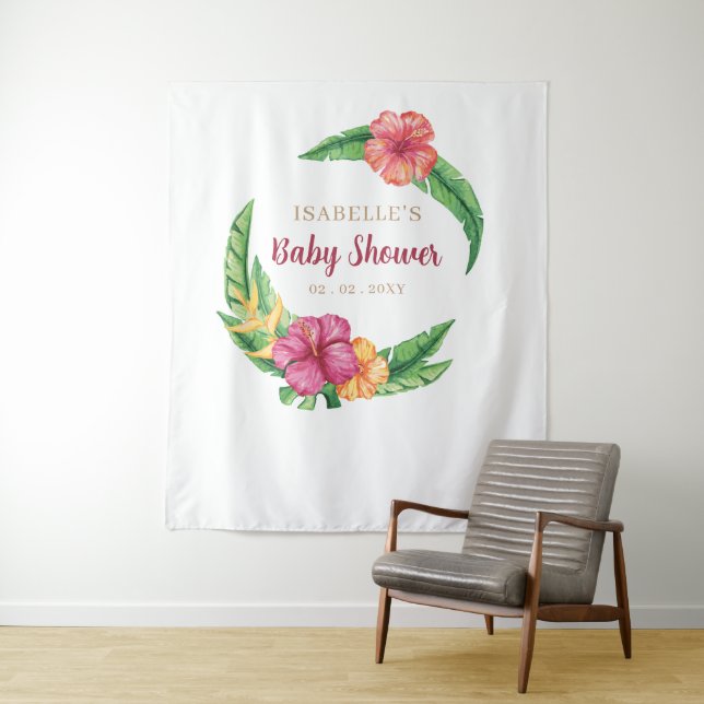 Tropischer Hibiskus Luau Babydusche Hintergrund Wandteppich (Beispiel)