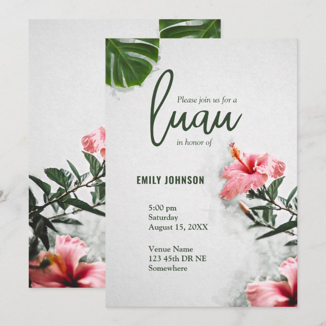 Tropischer Hibiskus Luau Einladung (Vorne/Hinten)