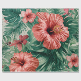 Tropischer Hibiskus & Monstera Geschenkpapier