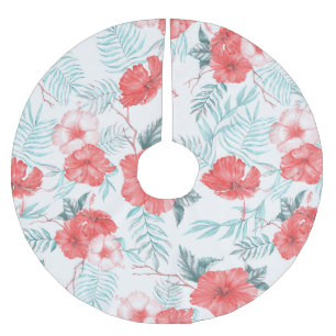 Tropischer Hibiskus Palm Nahtlos drucken Polyester Weihnachtsbaumdecke