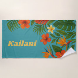 Tropischer Hibiskus Palm Personalisierter Name Strandtuch