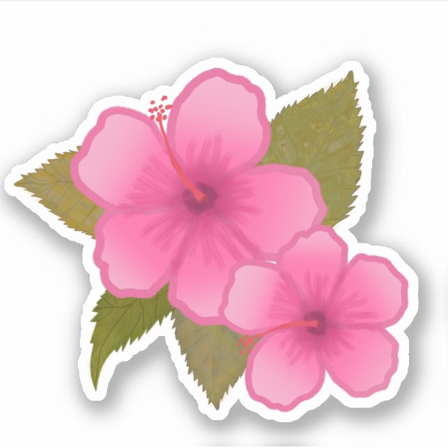 TROPISCHER HIBISKUS PINK BLUME AUFKLEBER (Vorderseite)