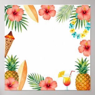 Tropischer Hibiskus-Rahmen Aloha-Vibes Poster
