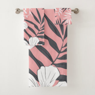 Tropischer Hibiskus Rosa personalisiert Monogramm Badhandtuch Set