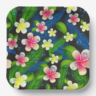 Tropischer Hibiskus Rosa und Gelb Napkins Pappteller