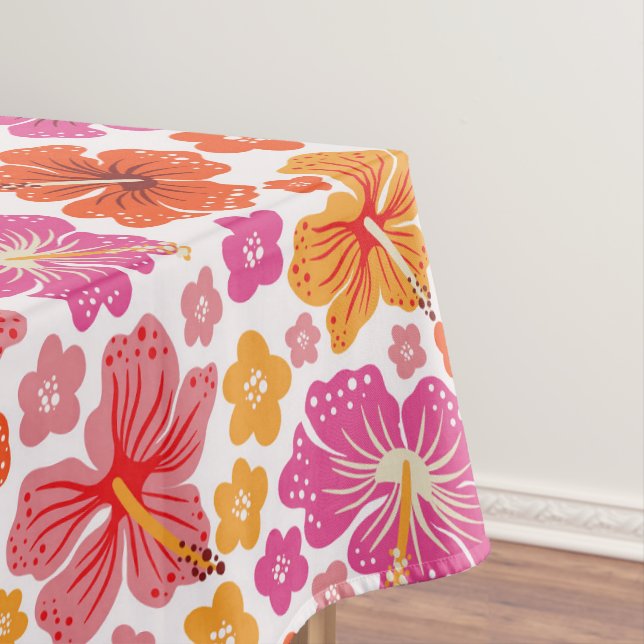 Tropischer Hibiskus - rosa und orange Tischdecke (Beispiel)