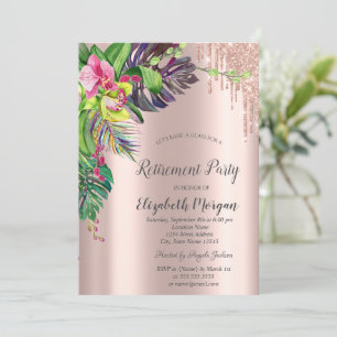 Tropischer Hibiskus Rose Gold Tropfen Rente Einladung