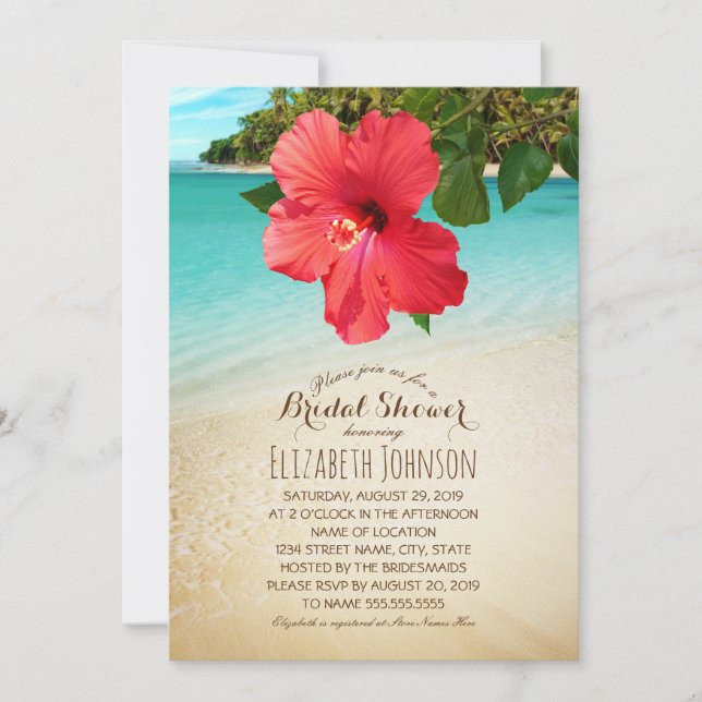 Tropischer Hibiskus-Strand-Themed Brautparty Einladung (Vorderseite)