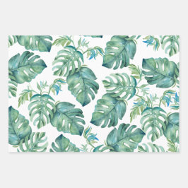 Tropischer Hibiskus und Palmblättriger Fisch Geschenkpapier Set