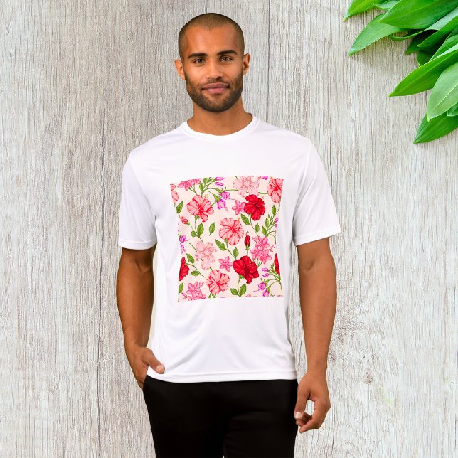 Tropischer Hibiskus und Plumeria Blumenmuster T-Shirt (Von Creator hochgeladen)