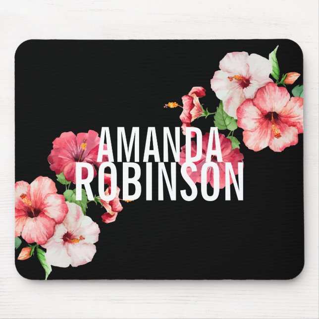 Tropischer Hibiskus Vintag Florals Fettschrift Mousepad (Vorne)