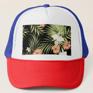 Tropischer Hibiskus: Vintages Blumenmuster Truckerkappe