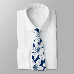 Tropischer Hibiskus von Navy und Weiß Krawatte