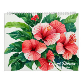 Tropischer Hibiskus Wasserfarbe Farbenfroher Kalen Kalender