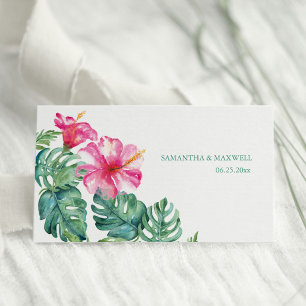Tropischer Hibiskus & Wasserfarbenwelt Hochzeit Platzkarte