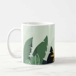 Tropischer Hintergrund mit Dschungelpflanzen. Palm Kaffeetasse