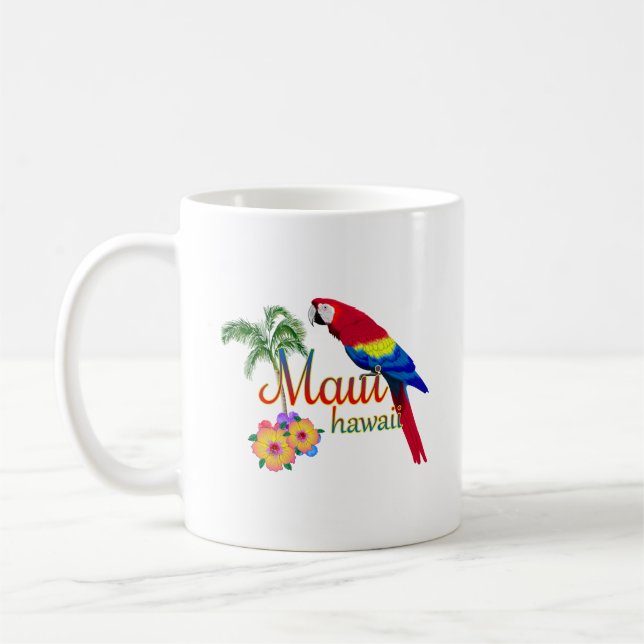 Tropischer Insel-Papagei Mauis Hawaii Kaffeetasse (Links)