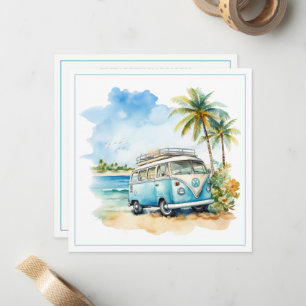 Tropischer Insel-Retro-Blau-Bus Mitteilungskarte