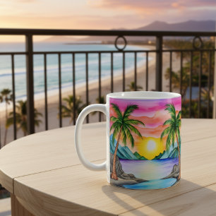Tropischer Inselstrand Sonnenuntergang Kaffeetasse