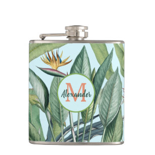 Tropischer Jungle Banana Tree Strelitzia Monogramm Flachmann