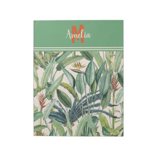 Tropischer Jungle Banana Tree Strelitzia Monogramm Notizblock