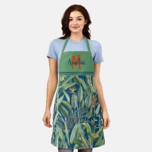 Tropischer Jungle Banana Tree Strelitzia Monogramm Schürze