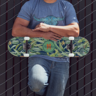 Tropischer Jungle Banana Tree Strelitzia Monogramm Skateboard