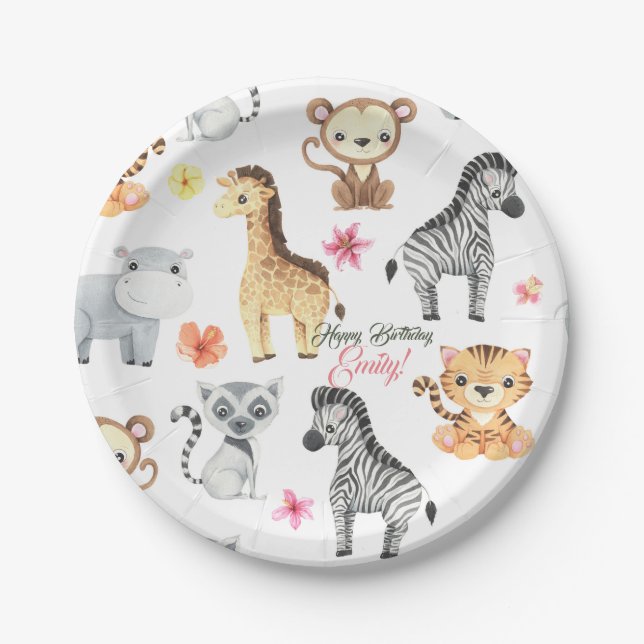 Tropischer Jungle Safari Erster Geburtstag Pappteller (Vorderseite)