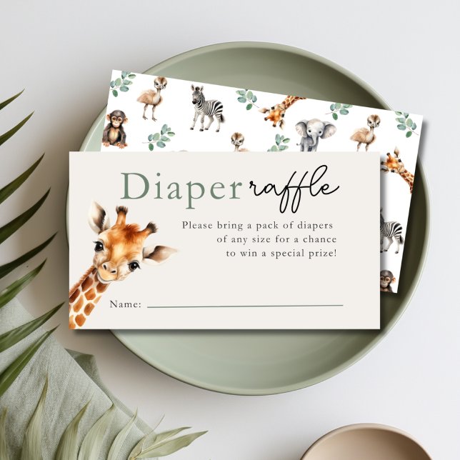 Tropischer Jungle Safari Kinderdusche Windelwanne Begleitkarte (Tropical Jungle Safari Baby Shower Diaper Raffle Card)