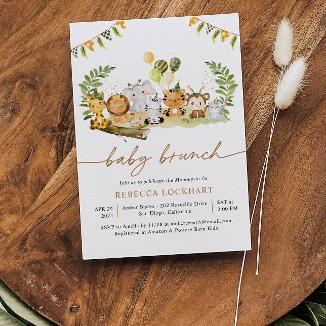 Tropischer Jungle Safari Tiere Baby Brunch Einladung (Von Creator hochgeladen)