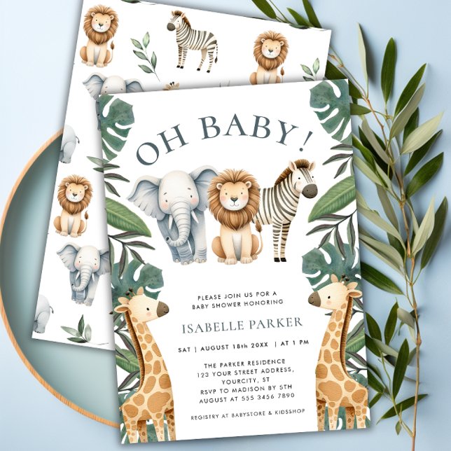 Tropischer Jungle Safari Tiere Kinderdusche Einladung (Tropical Jungle Safari Animals Boy Baby Shower Invitation)