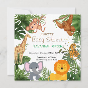 Tropischer Jungle Safari Tiere Kinderdusche Einladung