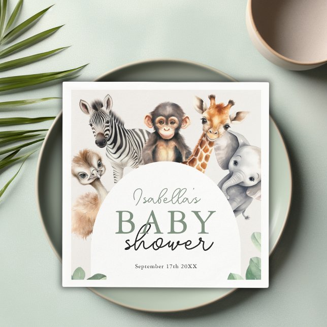 Tropischer Jungle Safari Tiere Kinderdusche Serviette (Tropical Jungle Safari Animals Boy Baby Shower Napkins)