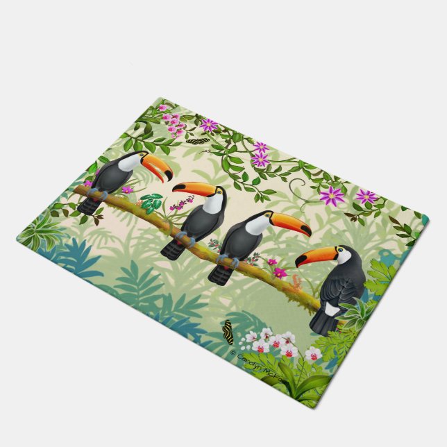 Tropischer Jungle Toucan Birds Fußmatte (Schrägansicht)