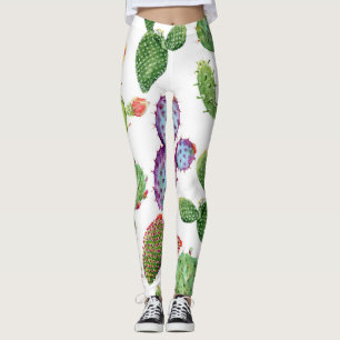 Tropischer Kaktus: Aquarellfarbenes, nahtloses Mus Leggings