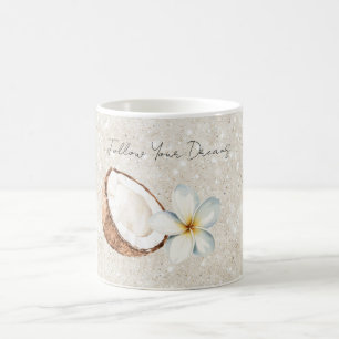 Tropischer Kokosnuss-Plumeria-Blüten-Sand-Glitter  Kaffeetasse