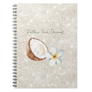 Tropischer Kokosnuss-Plumeria-Blüten-Sand-Glitter Notizblock