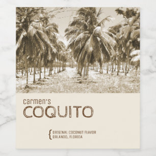 Tropischer Kokospalmenbaum für Coquito Weinetikett