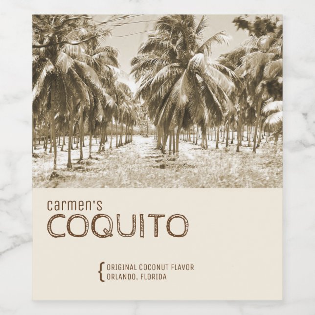 Tropischer Kokospalmenbaum für Coquito Weinetikett (Einzelnes Label)