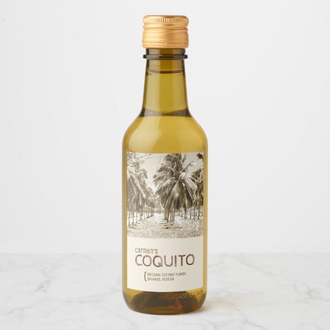 Tropischer Kokospalmenbaum für Coquito Weinkarte Weinetikett (Vorderseite)