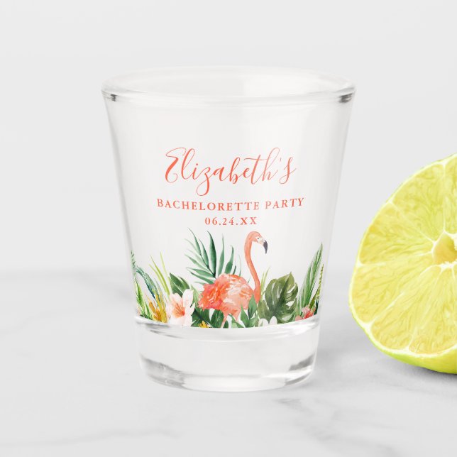 Tropischer Korallenflora-Junggeselinnen-Abschied Schnapsglas (Vorderseite)