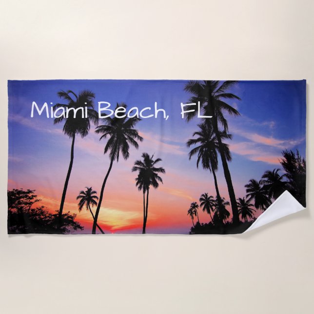 Tropischer landschaftlicher Sonnenuntergang Miami Strandtuch (Vorderseite)