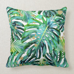 Tropischer Leaf Muster Palms Gold Glitzer Kissen