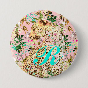 Tropischer Leoparden-Druck Blumen Hawaii Button
