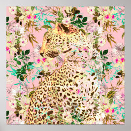 Tropischer Leopardenprint blumenhawaiianisches Mus Poster
